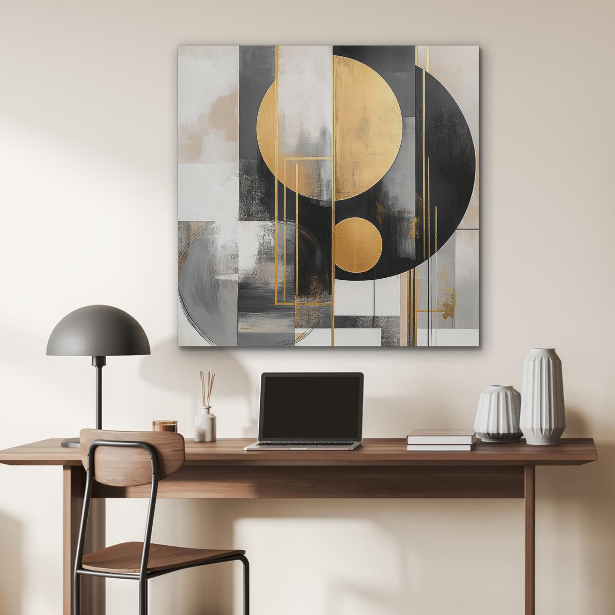 AKUSTIKBILD Abstrakt - Gold - Silber - Formen - Ästhetisch - Modern Akustikpaneele 90x90 cm - Goldfarben, Kunststoff (90/90/0.9cm) - MuchoWow