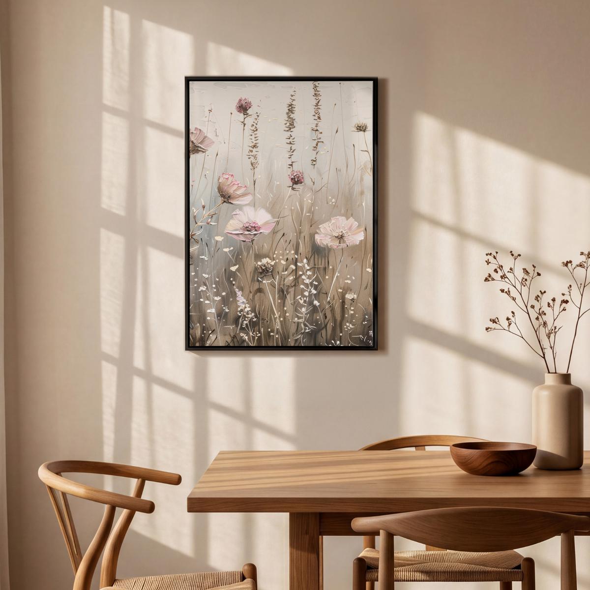 LEINWAND Bilder mit Rahmen - Blumen - Rosa - Modern - Beige - 60x90 - Beige, Textil (60/90cm) - MuchoWow