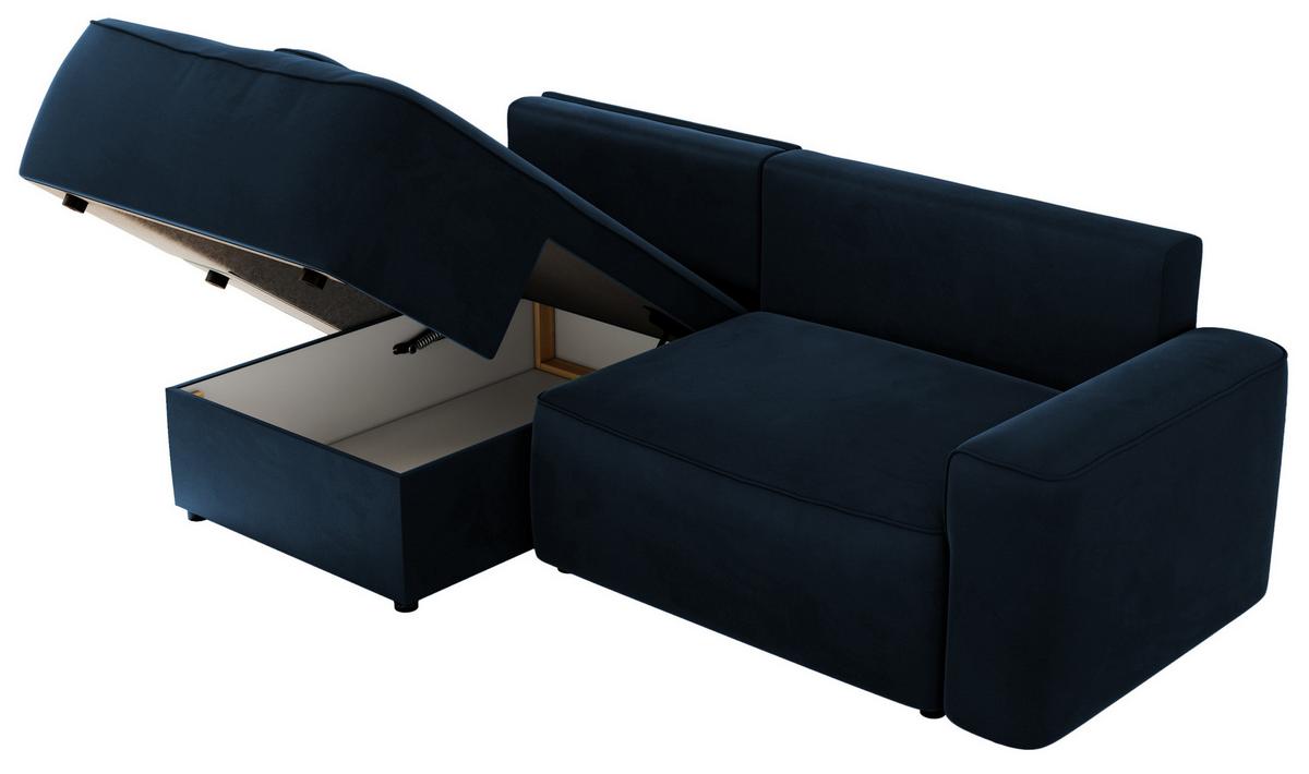 ECKSOFA BELLUNO L Dunkelblau Velvet - Links - Blau/Schwarz, Textil (144/233cm) - MKS