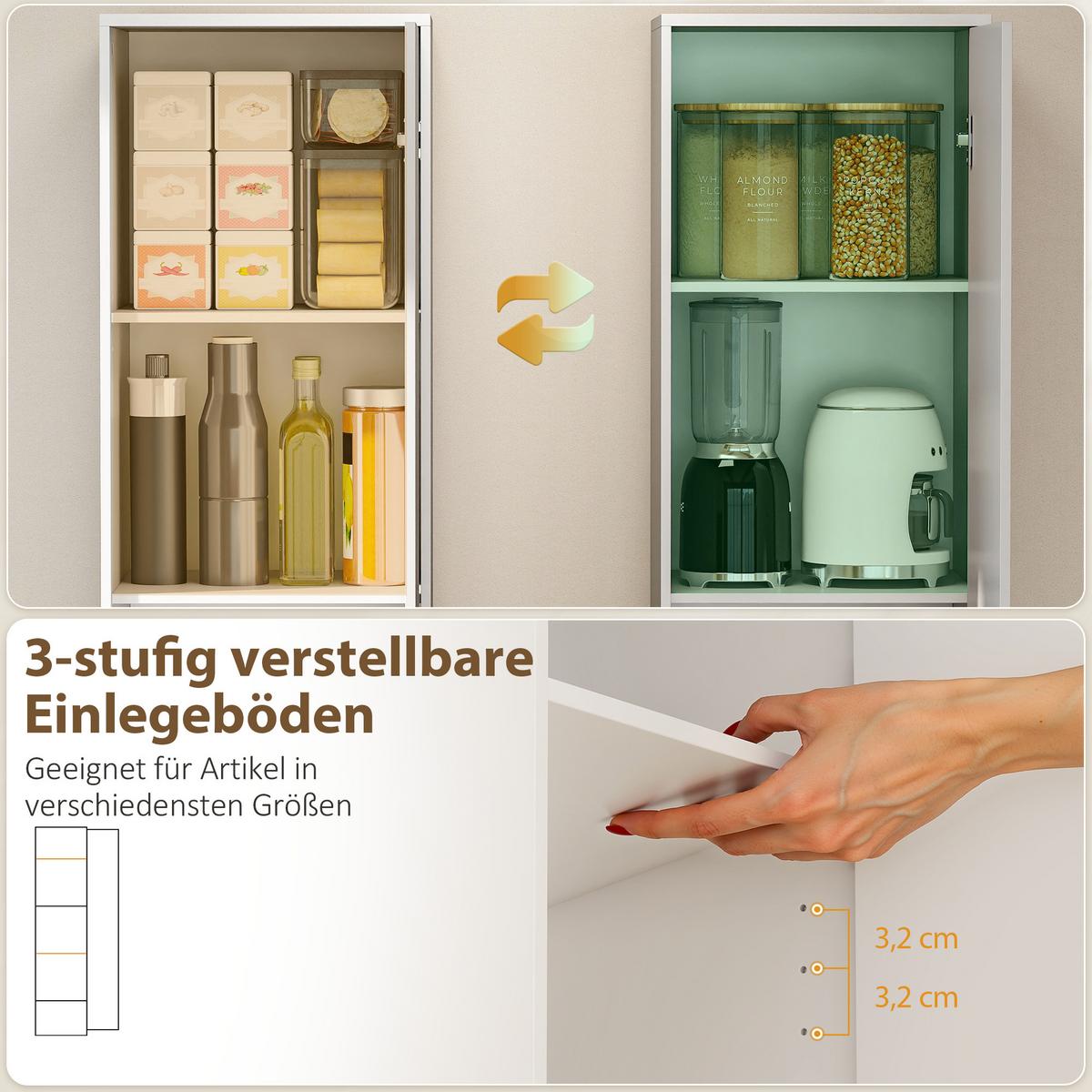 KÜCHENSCHRANK Spanplatte Weiß - Alufarben/Weiß, Holzwerkstoff/Metall (35/180/40cm) - HOMCOM