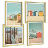 BILDER SET 4er Set - 50x50 cm & 40x60 cm Goldrahmen - Bunte Strandhäuser - Goldfarben, Kunststoff (50/50cm) - TULUP