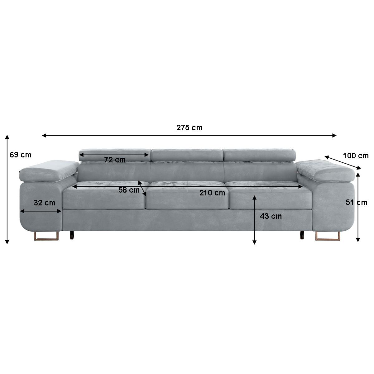 SCHLAFSOFA Wilson 3 Sitzplätze Grau - Grau, Holzwerkstoff (275/69/100cm) - Petits-meubles