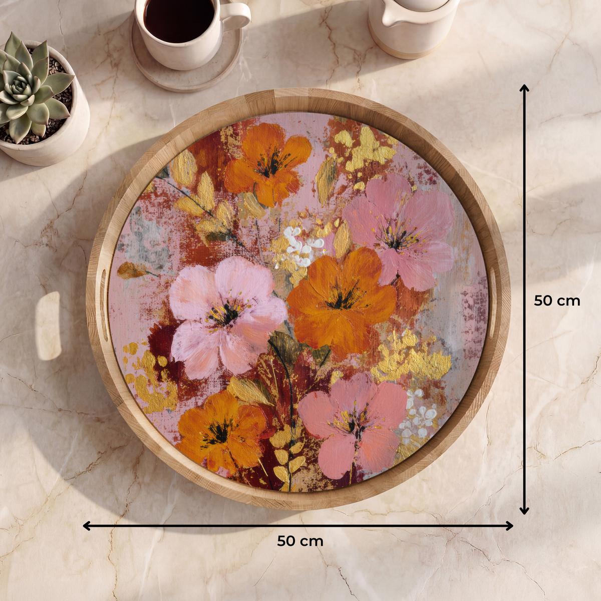 TABLETT Malerei - Blumen - Rustikal - Rosa 50x50 cm - Rosa, Holz (50/5/5cm) - OnlyWow