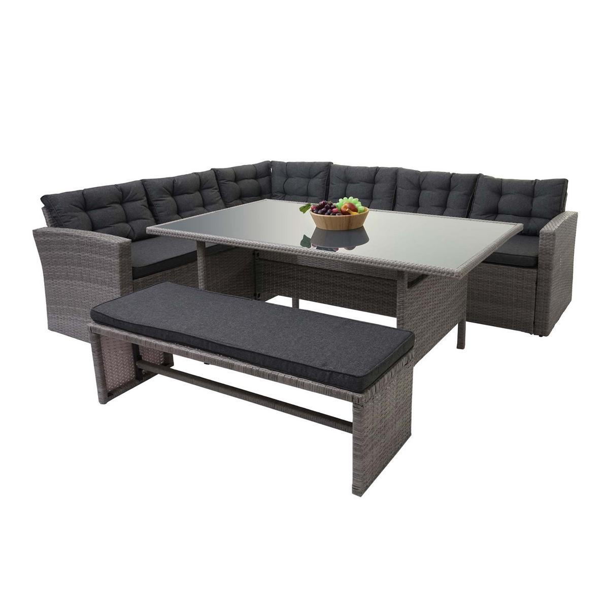 POLY-RATTAN-GARNITUR Grau - Grau, Kunststoff - MCW