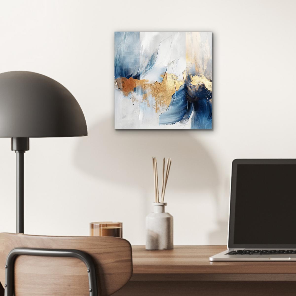 METALLBILD Gold - Blau - Aquarell - Kunst - Modern 20x20 cm - Hellblau, Metall (20/20cm) - MuchoWow