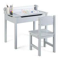 KINDERSCHREIBTISCH mit Stuhl grau(2-tlg) - Grau, Holzwerkstoff (66/58/40cm) - COSTWAY