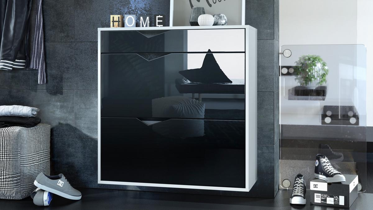 SCHUHSCHRANK Kolmio Fronten in Schwarz Hochglanz - Schwarz Hochglanz, Holzwerkstoff (85/87/33cm) - Vladon