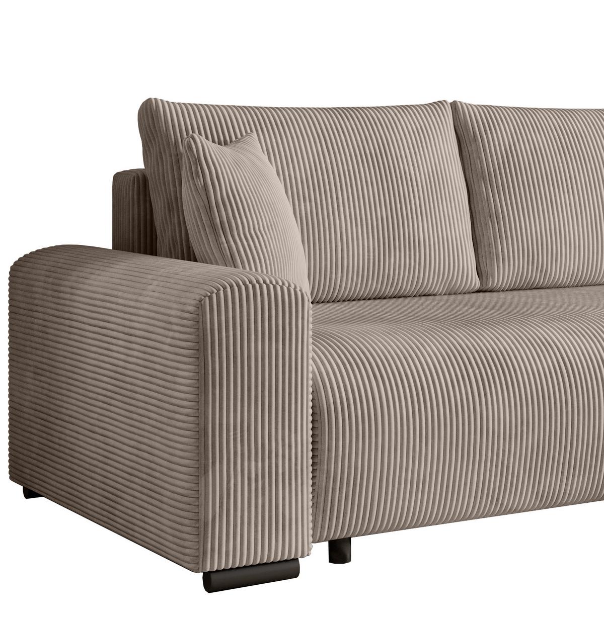 ECKSOFA Nelly mit Bettkasten und Schlaffunktion, Cordstoff in L-Form - Beige, Textil (270/185cm)