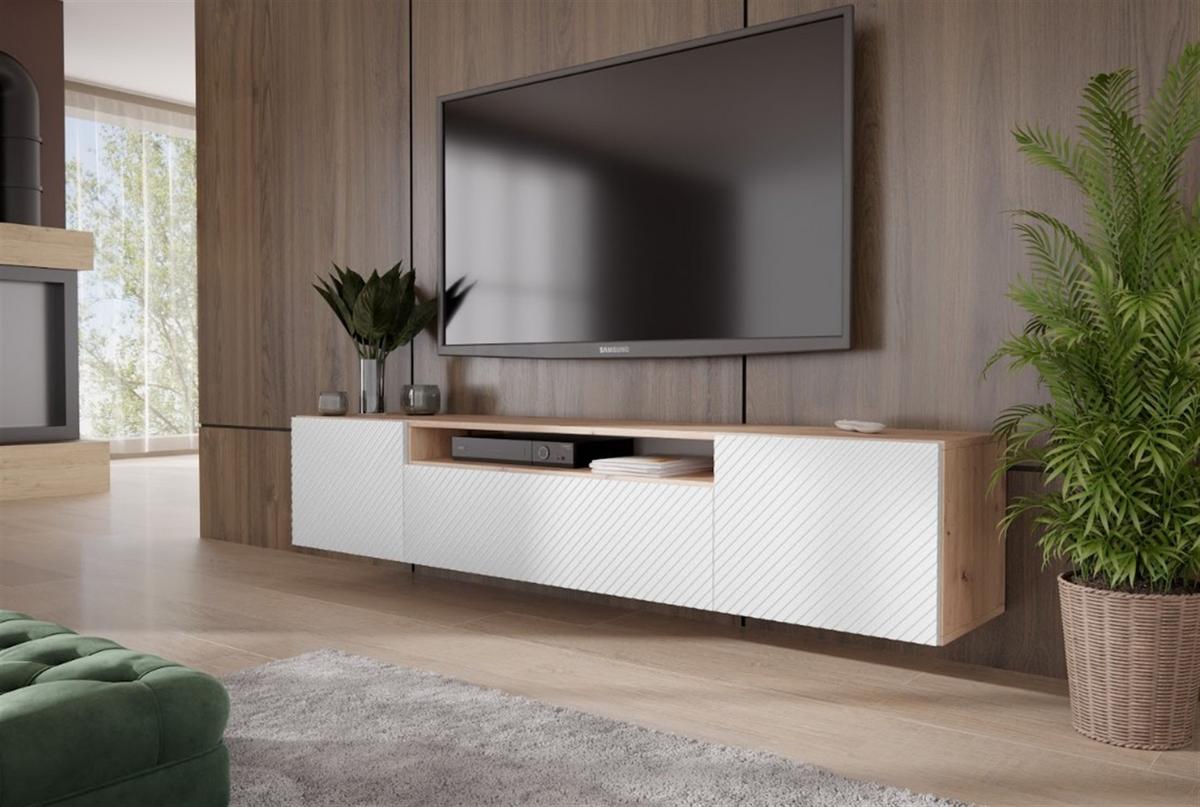 LOWBOARD CAVA 200/41/40 cm, Hängender TV-Schrank Eiche Artisan - Weiß/Eiche Artisan, Holzwerkstoff (200/41/40cm) - MASSENO