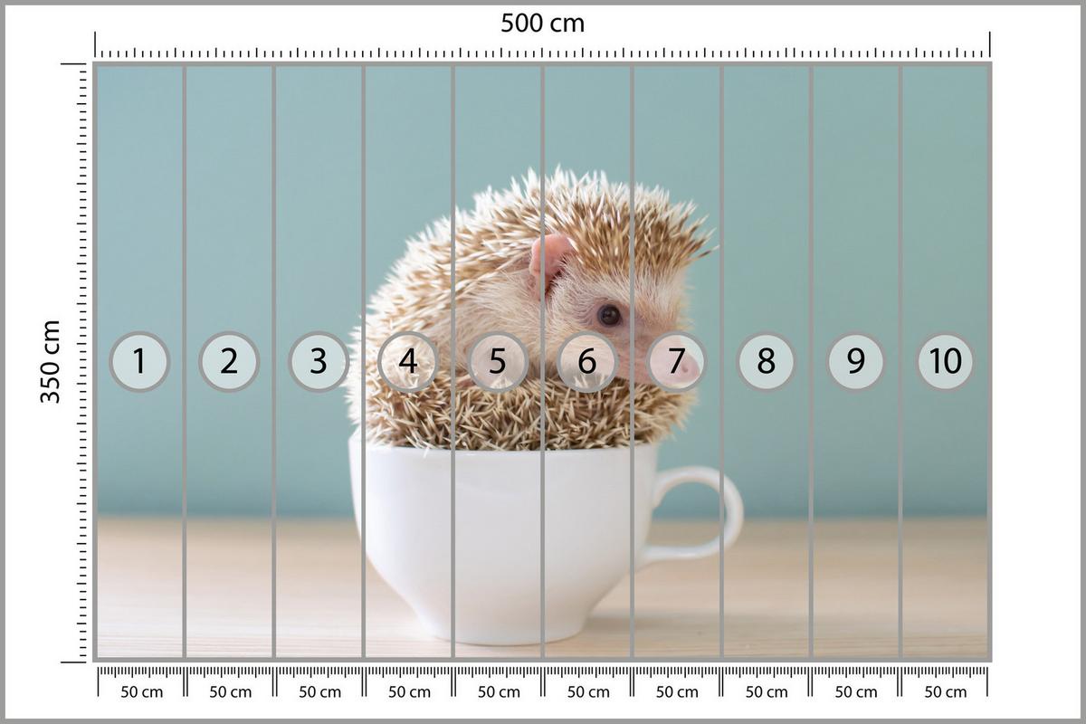 FOTOTAPETE für Esszimmer Igel Weiße Tasse Süß Tier 500x350 - Beige/Weiß, Papier (500/350cm) - Muralo