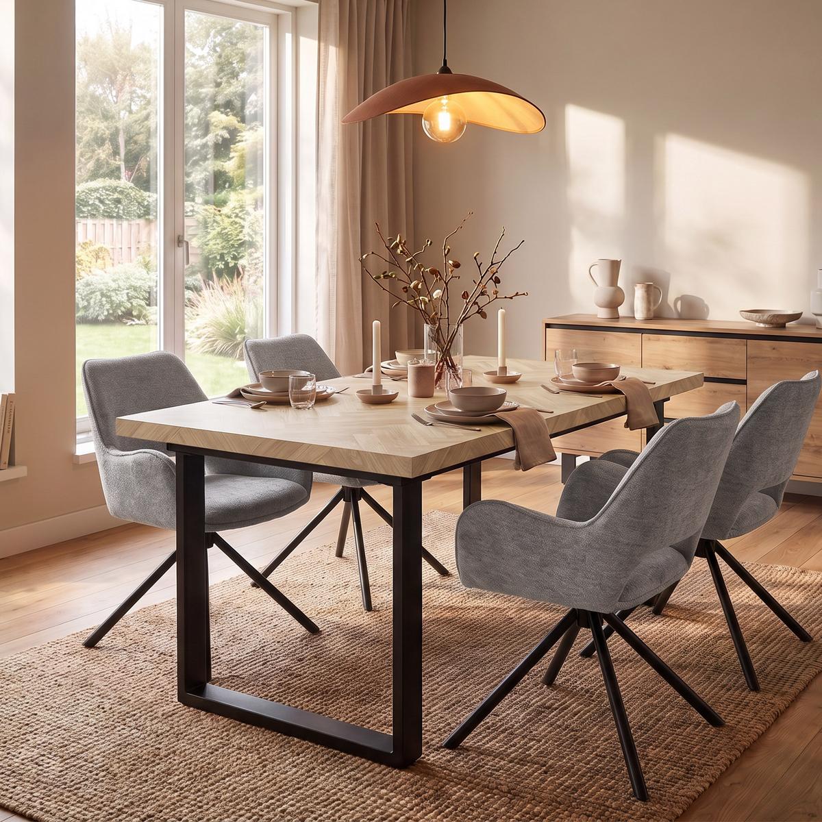 ESSTISCH Axis in rechteckiger Form, ausziehbar, 160-240 cm, Eichefarben - Eichefarben/Schwarz, Metall (90/160/75cm) - Beautysofa