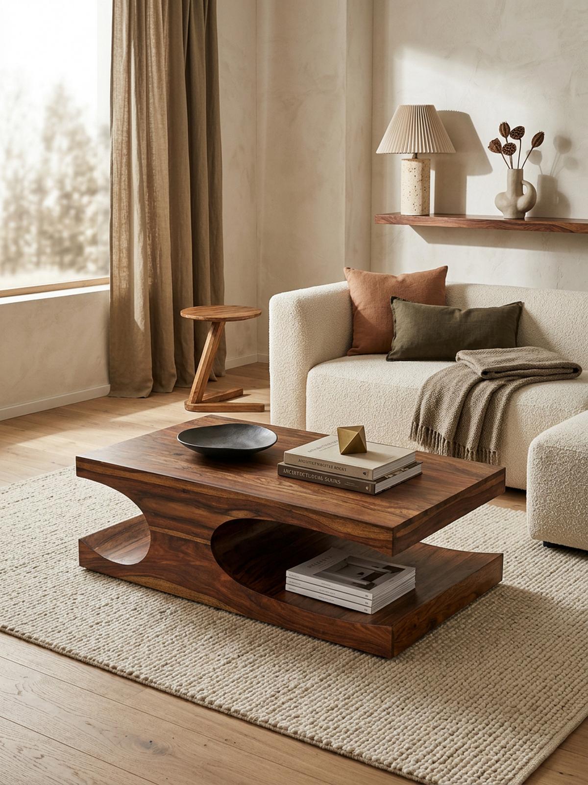 COUCHTISCH Massivholz mit zwei Ablagefächern, handgefertigt und pflegeleicht, Braun 118x70x38 cm - Braun, Holz (70/118/38cm) - KADIMA DESIGN