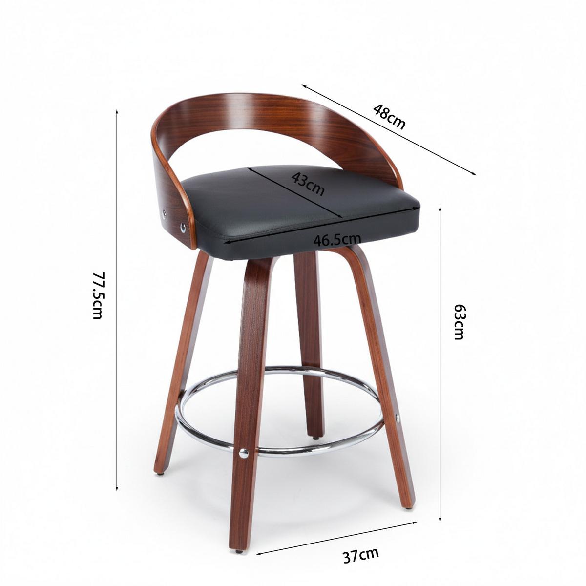 BARHOCKER SET 2 STK. Walnuss Holz Drehbar mit Polstersitz Schwarz - Schwarz, Leder (48/77.5/46.5cm) - Urban Meuble