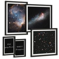 BILDER SET 5er Set - 50x50 cm & 20x30 cm & 40x60 cm Schwarzer Rahmen - Motivationsslogans Sterne Weltraum - Schwarz, Kunststoff (40/60cm) - TULUP