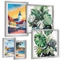 BILDER SET 5er Set - 50x50 cm & 20x30 cm & 40x60 cm Silberner Rahmen - Stadt- und Naturlandschaften - Silberfarben, Kunststoff (40/60cm) - TULUP