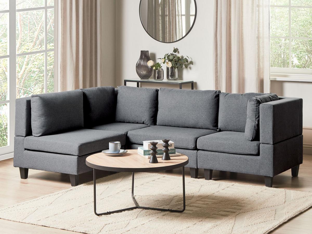 ECKSOFA Modul 4-Sitzer rechtsseitig Dunkelgrau Stoff Unstad - Dunkelgrau/Grau, Textil (228/152cm) - Beliani