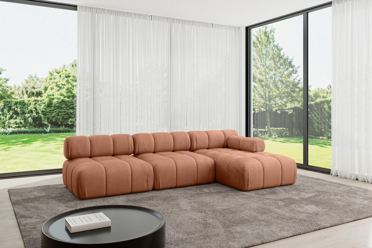 ECKSOFA modulares Sofa Razon-L2 - 285x160x70 cm Apricot Velours - Koralle, Holzwerkstoff/Textil (285/160cm) - ALTDECOR