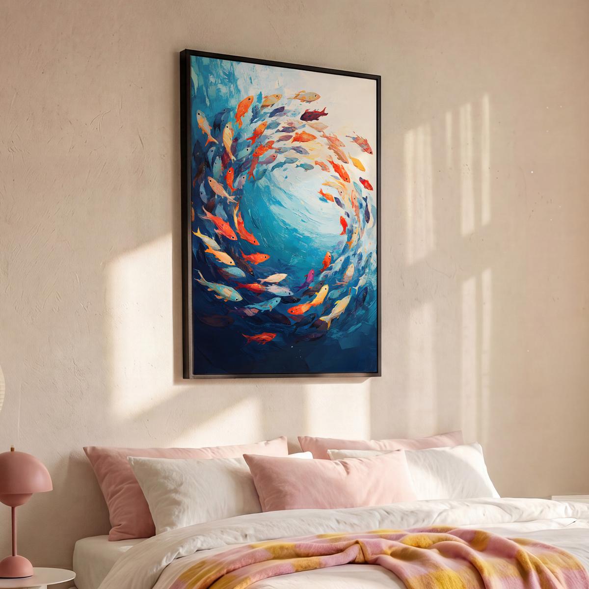 LEINWAND Bilder mit Rahmen - Meer - Fische - Bunt - Dynamisch - 100x150 - Hellblau, Textil (100/150cm) - MuchoWow