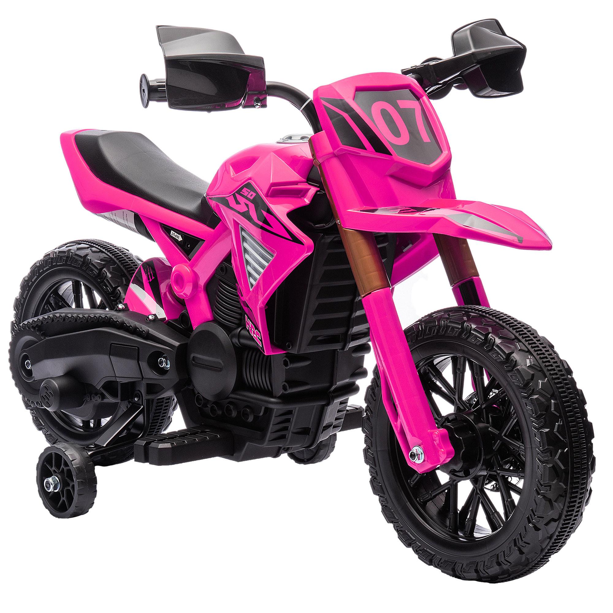 12V Elektro Kinder Motorrad, Kindermotorrad mit Stützrädern, bis 3 km/h Rosa - Rosa, Kunststoff (105/57/62cm) - AIYAPLAY