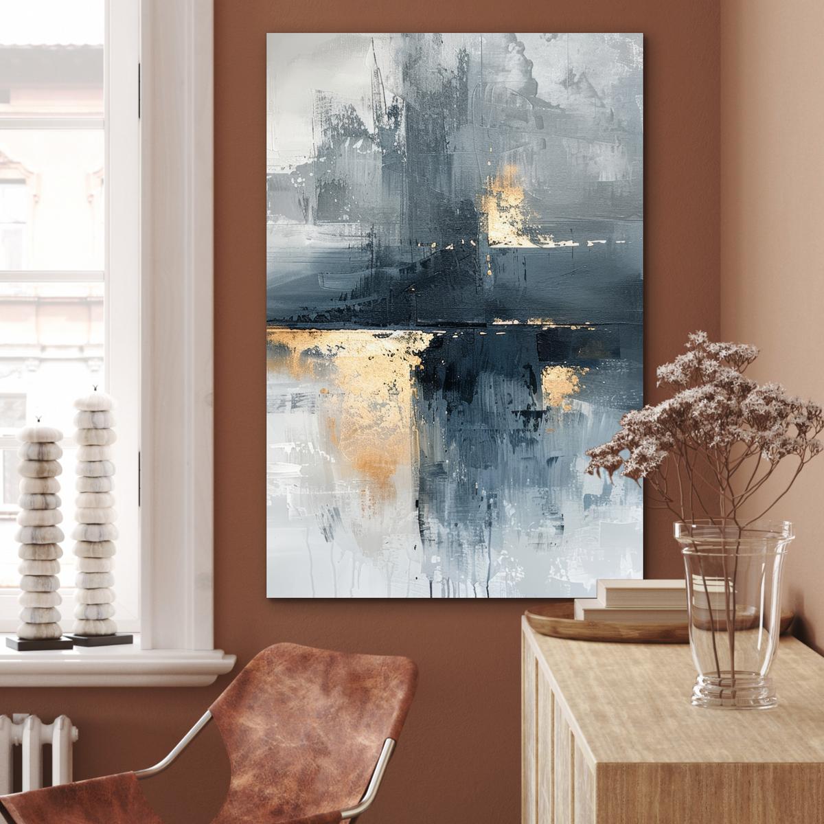 METALLBILD Kunst - Grau - Gold - Abstrakt 80x120 cm - Dunkelgrau, Metall (80/120cm) - MuchoWow