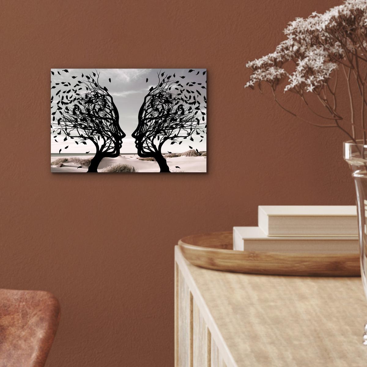 METALLBILD Strand - Meer - Menschen - Baum - Moderne Kunst 30x20 cm - Hellgrau, Metall (30/20cm) - MuchoWow