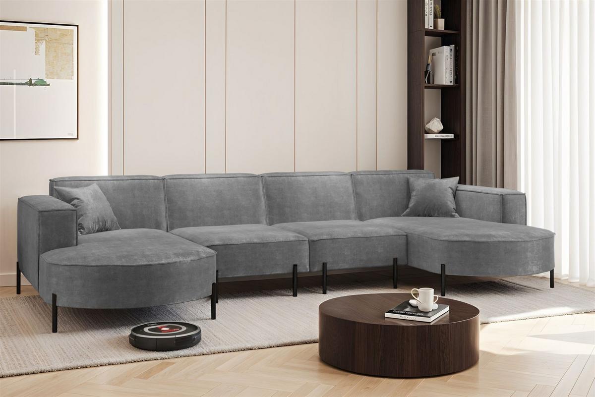WOHNLANDSCHAFT Valencia Xl - Grau, Holzwerkstoff/Textil (384/80/165cm) - Fun Möbel