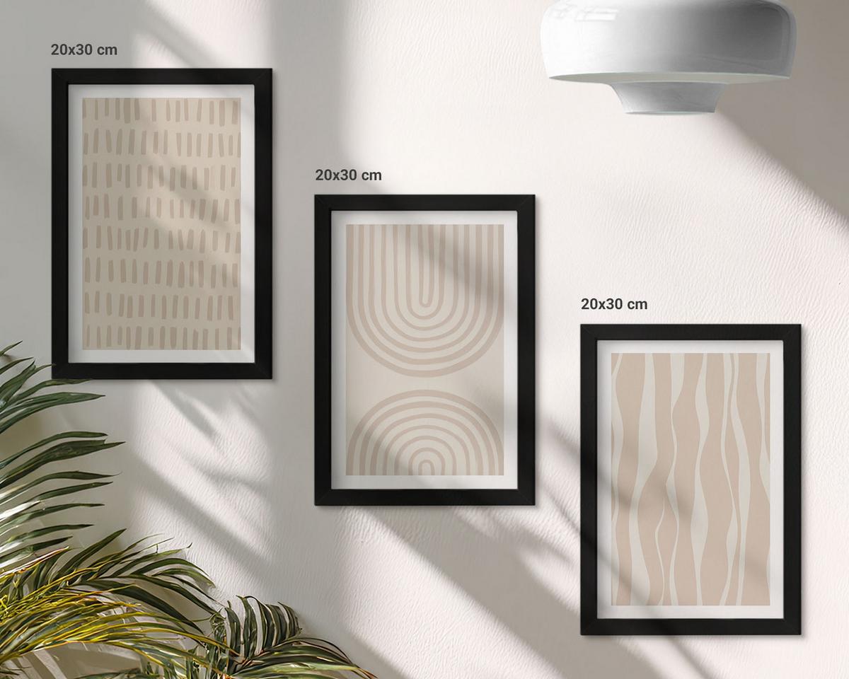 BILDER SET 3er Set - 20x30 cm Schwarzer Rahmen - Abstrakte beige Muster - Schwarz, Kunststoff (20/30cm) - TULUP