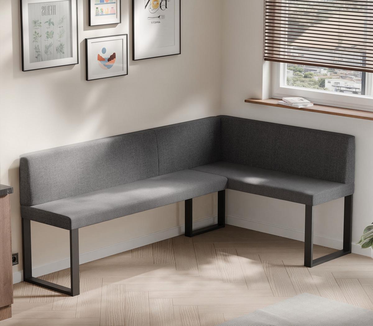 ECKBANK rechts SANA U Webstoff glatt, 168/128 cm Dunkelgrau - Dunkelgrau, Textil/Metall (128/168cm) - Idohome