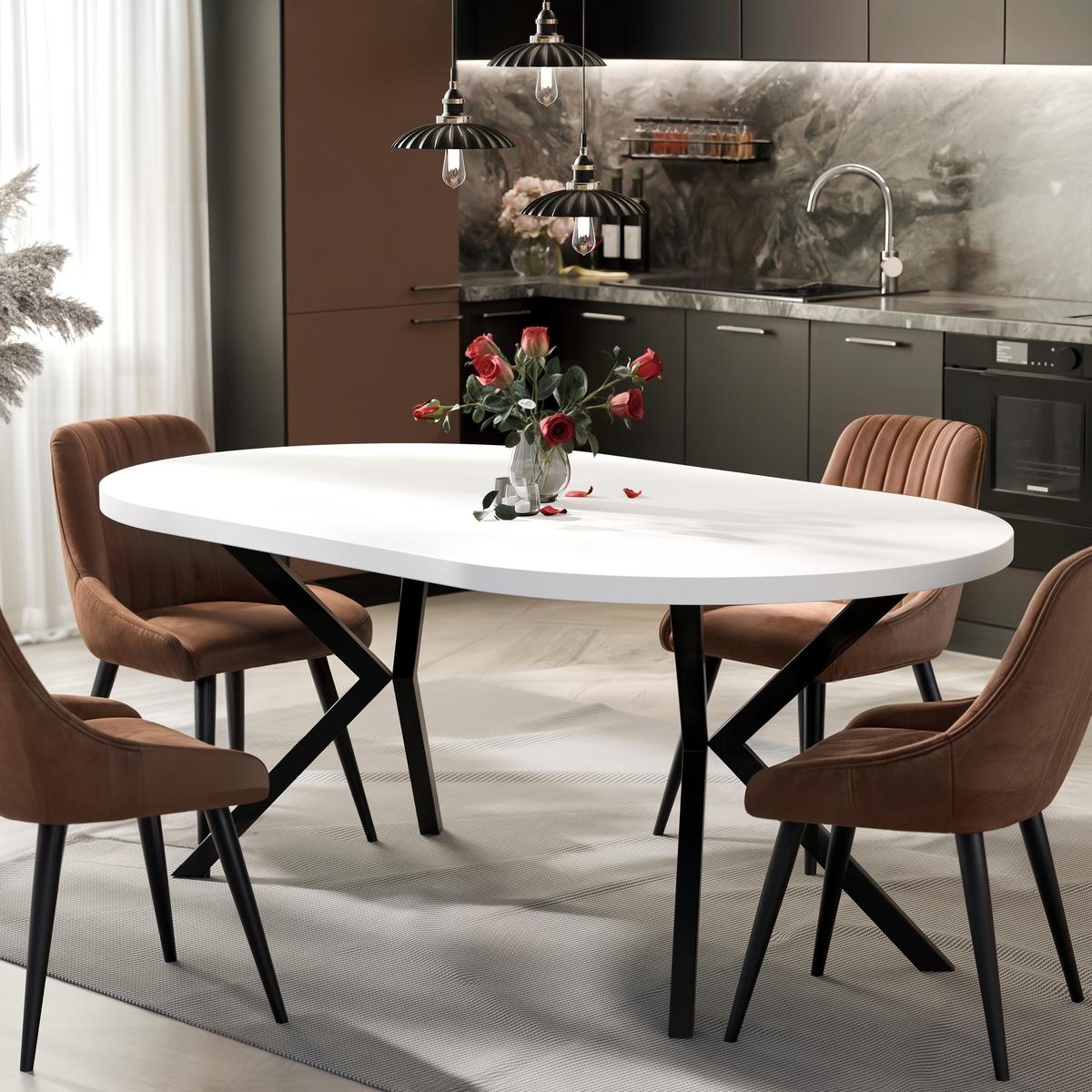 AUSZIEHTISCH MILTON 120-196/76 cm mit Metallgestell, Schwarz / Arktisweiß - Schwarz/Weiß, Holzwerkstoff/Metall (120/120/76cm) - Idohome