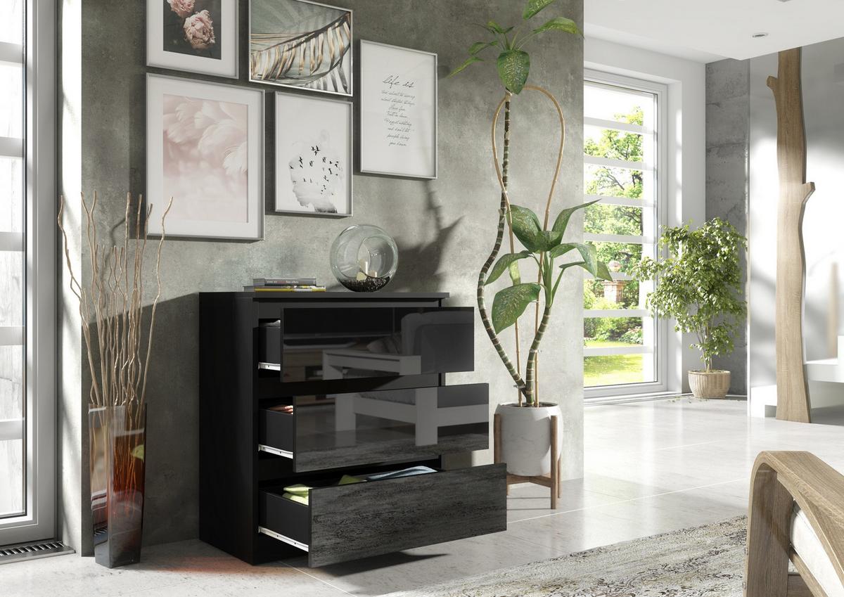 KOMMODE Schwarz, Hochglanz 70/79/39 - Schwarz Hochglanz/Schwarz, Holzwerkstoff (70/79/39cm) - RAUMHIRSCH FURNITURE