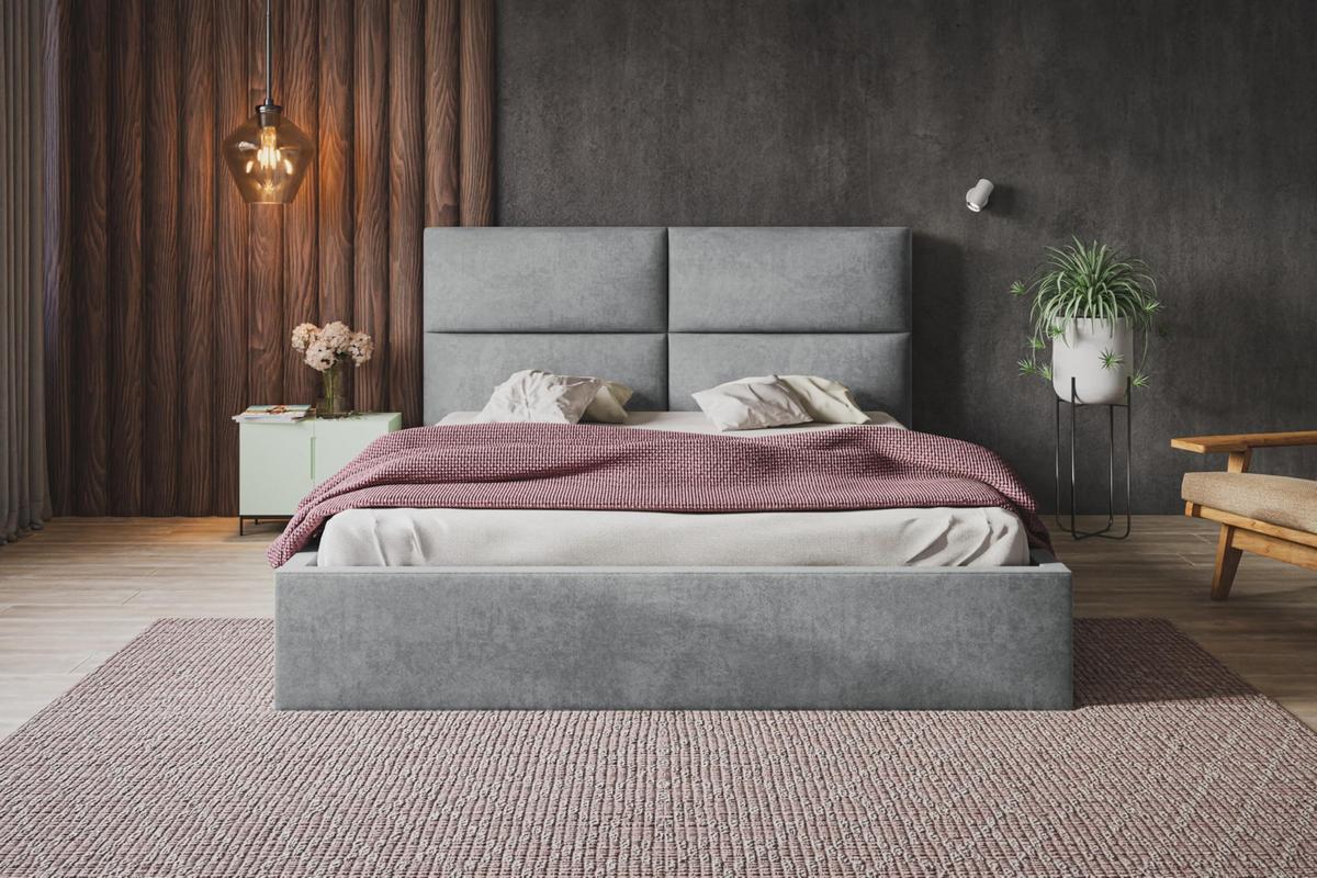 BETT 120x200 - Polsterbett mit Bettkasten und Metallrahmen - Modern Betten - Weicher Jasminstoff - Kollektion Lizbona, Grau - Grau, Holz/Textil (120/200cm) - Alpi-Möbel