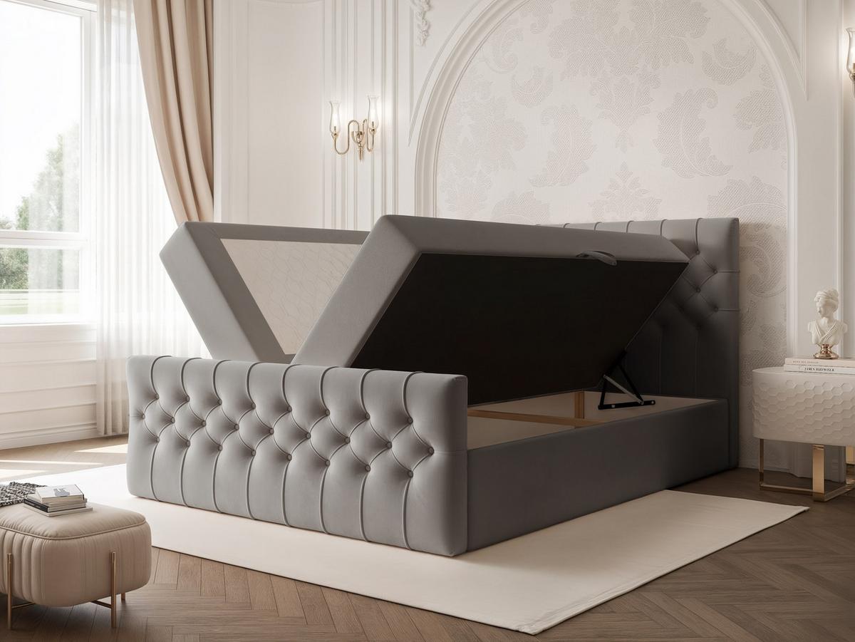 BOXBETT JOLIE 180x200 cm mit Matratze, Hellgrau - Hellgrau, Textil (180/200cm) - Idohome