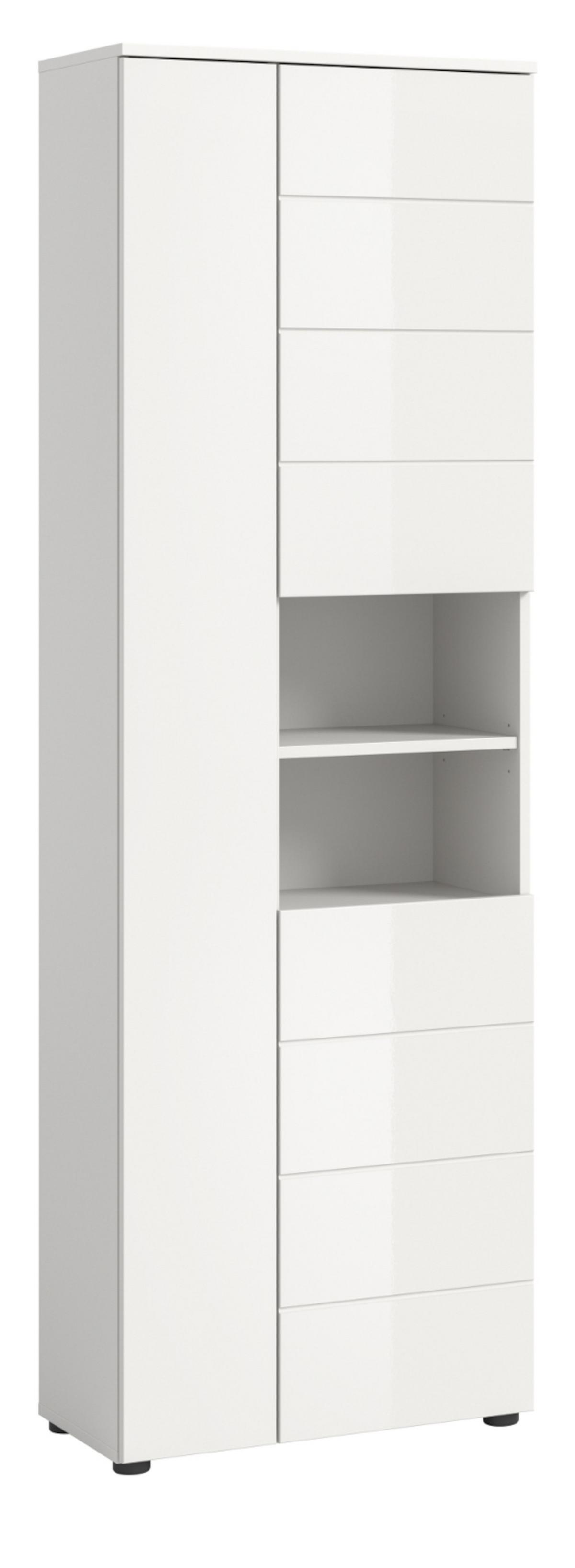 BADSCHRANK weiß Hochglanz 60 x 190 cm, Hochschrank mit 11 Fächern - Weiß Hochglanz/Schwarz, Holzwerkstoff/Kunststoff (60/190/34cm) - Inn.Furn