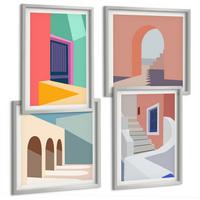 BILDER SET 4er Set - 50x50 cm & 40x60 cm Silberner Rahmen - Farbenfrohe moderne Gebäude - Silberfarben, Kunststoff (50/50cm) - TULUP
