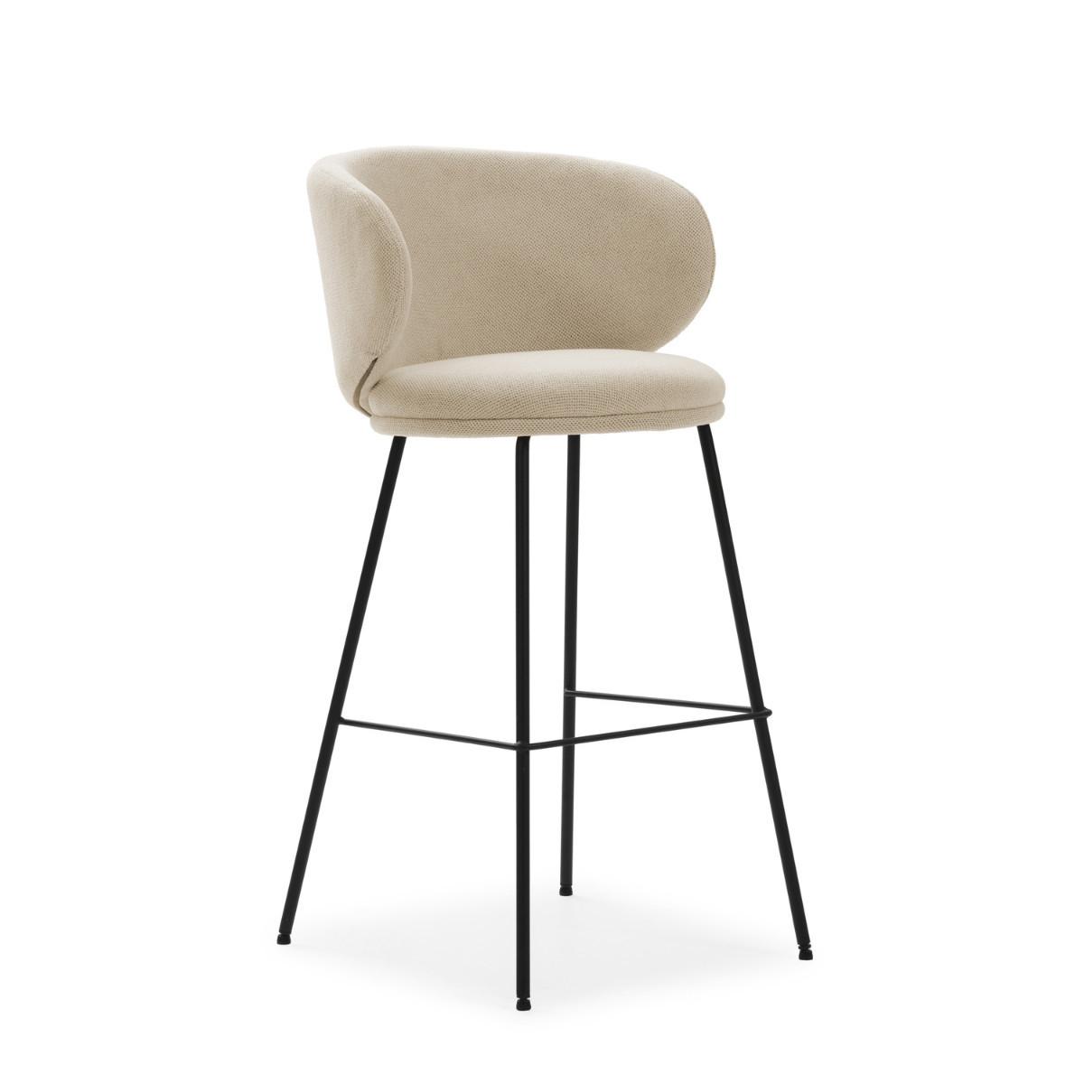 BARHOCKER (Set aus 2) aus Stoff mit schwarzen Metallbeinen - rush 56/53/65 cm - Beige, Textil (53/65/56cm) - Calicosy