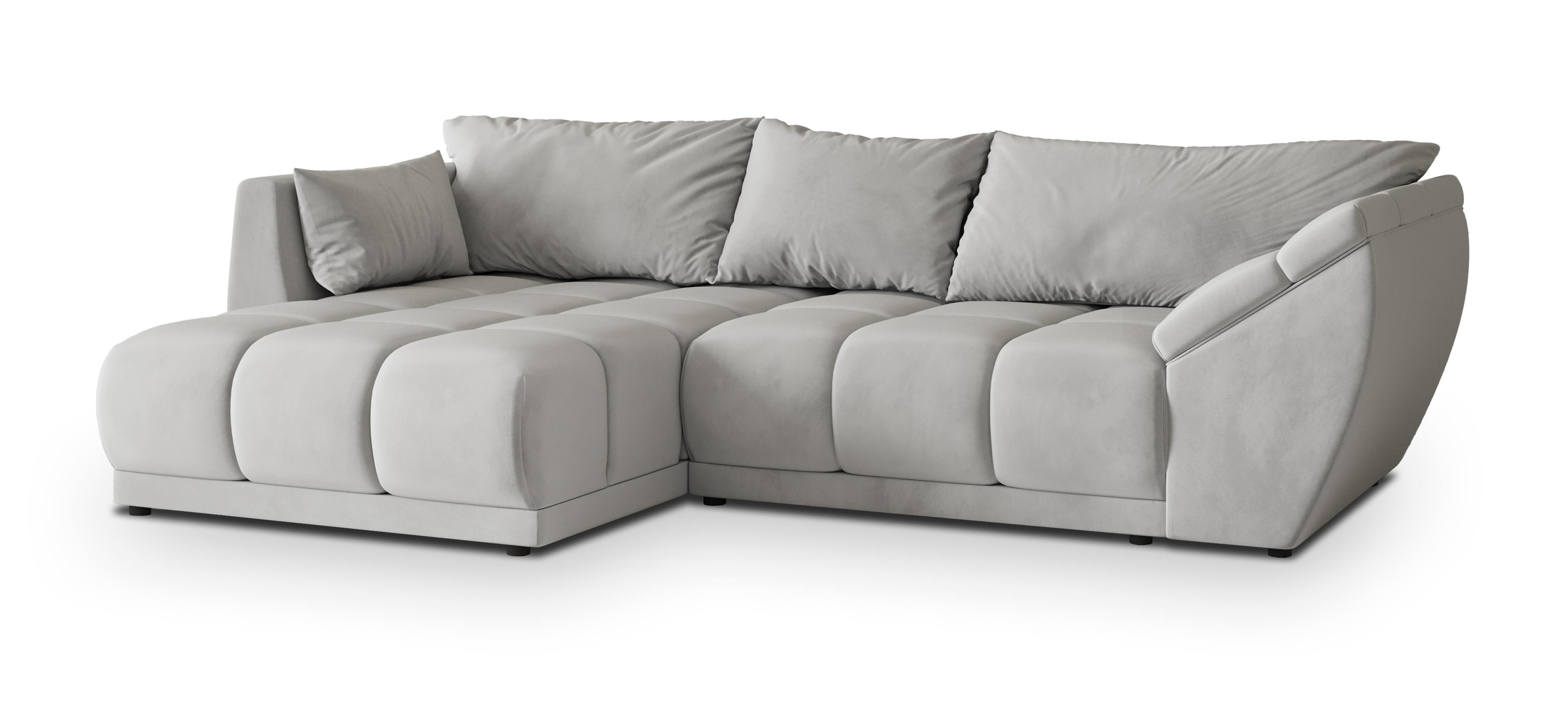 ECKSOFA ORENTI L-S Hellgrau Velours-Stoff mit Schlaffunktion - Hellgrau, Holz (287/182cm) - MASSENO