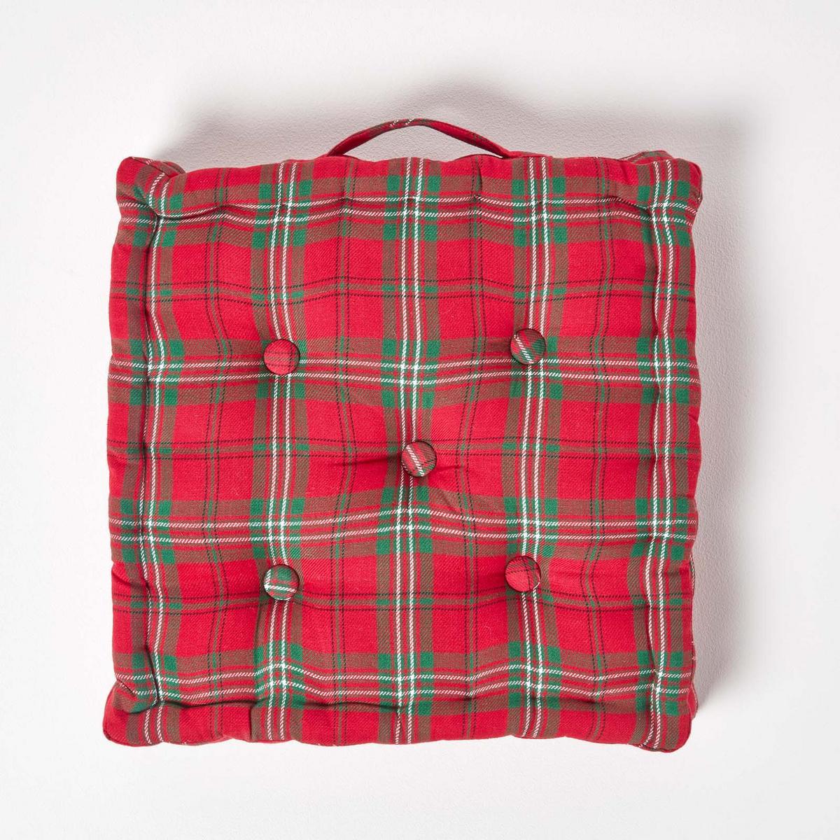 SITZKISSEN Karo rot-grün 40/40/8 cm - Rot, Textil (40/40/8cm) - Homescapes