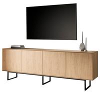 TV-LOWBOARD Eiche 200 x 70 cm, Flat-TV Unterschrank mit Komforthöhe, Push-To-Open-Funktion - Eichefarben/Schwarz, Holzwerkstoff/Metall (200/70/40cm) - Furn.Design
