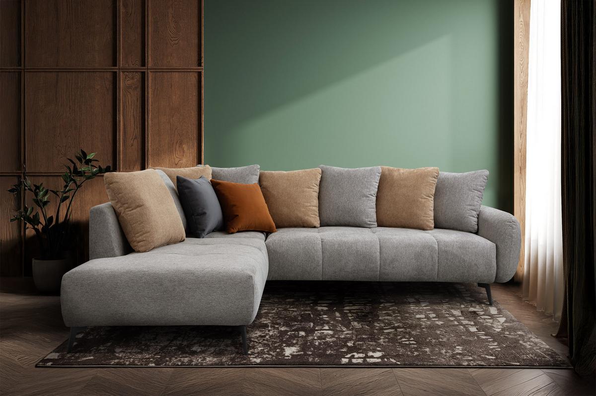ECKSOFA EVENTO 5-Sitzer, platinfarben - Schwarz/Grau, Holzwerkstoff/Textil (266/206cm) - Wozimo