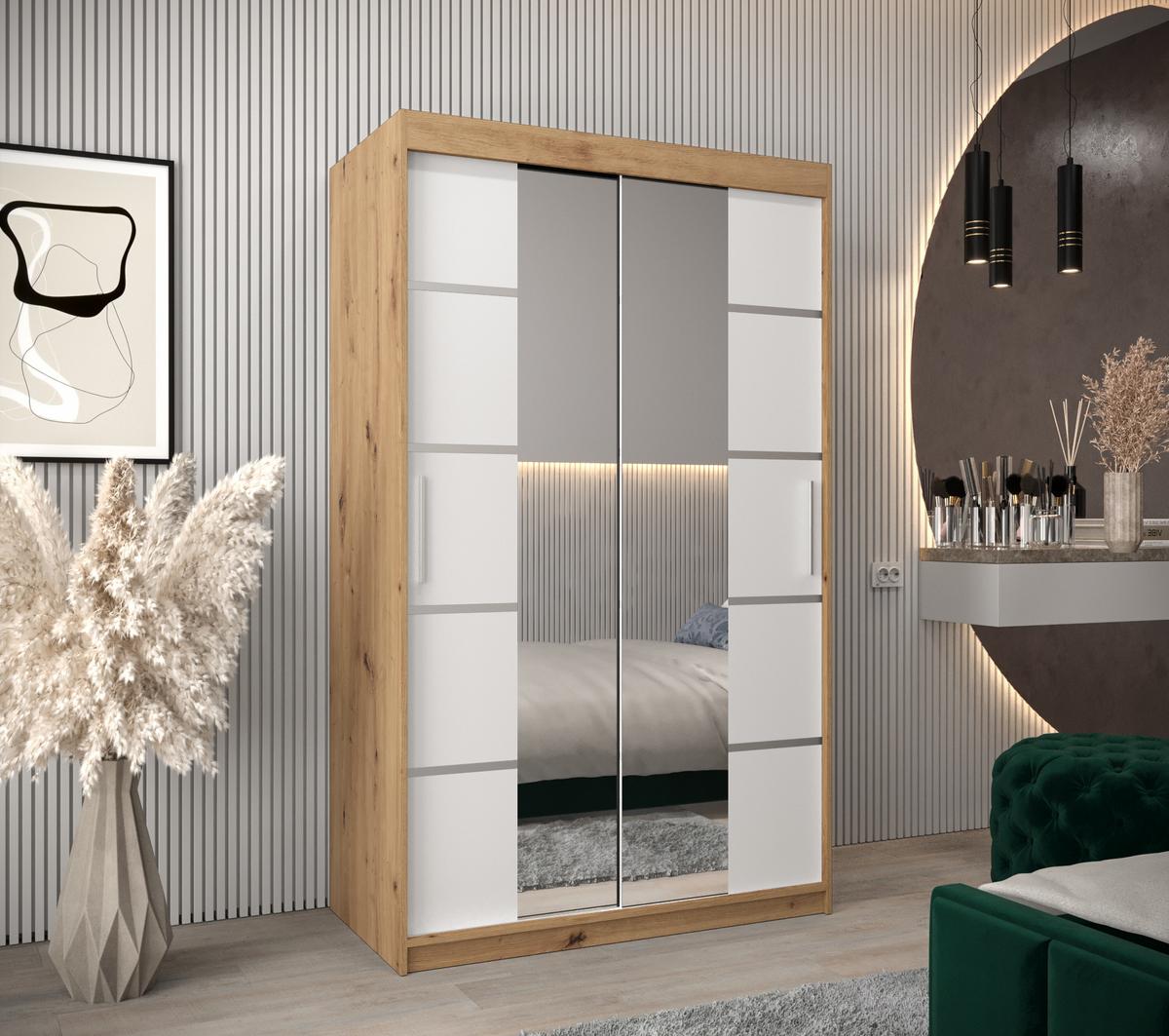SCHWEBETÜRENSCHRANK 200/120/62 2-türig - Silberfarben/Weiß, Holz/Kunststoff (120/200/62cm) - MÖBEL KRYSPOL