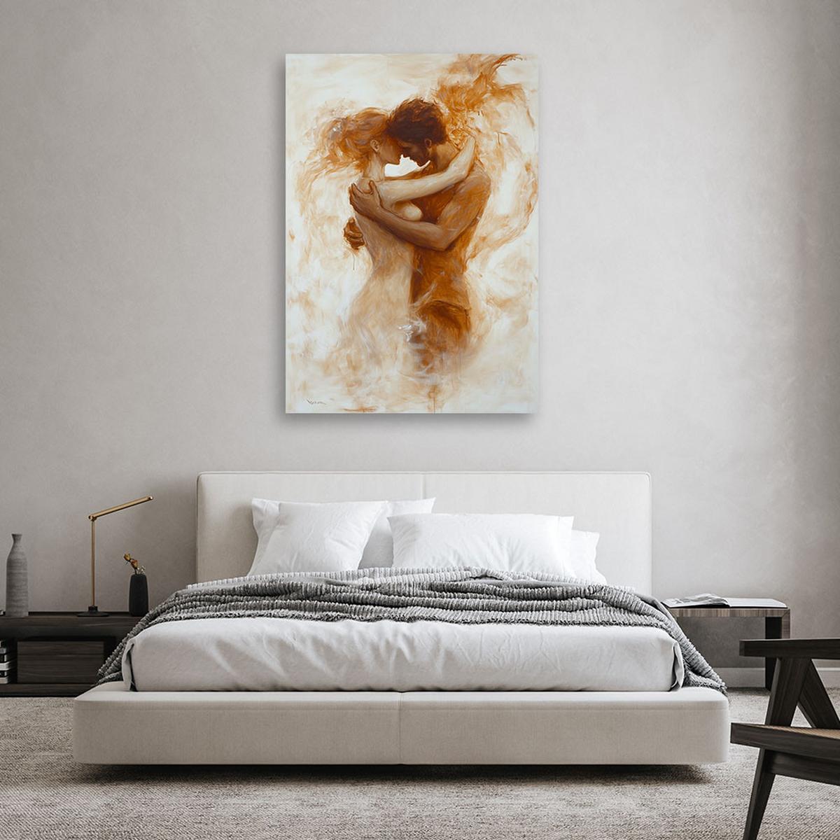 WANDBILD nacktes verliebtes paar in beige - Orange, Textil (60/90cm) - Feeby