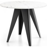 ESSTISCH Glory runder ausziehbarer, Marmor Weiß 90-130/100/76 cm - Ecru/Schwarz, Holzwerkstoff/Metall (90/130/76cm) - WFL GROUP