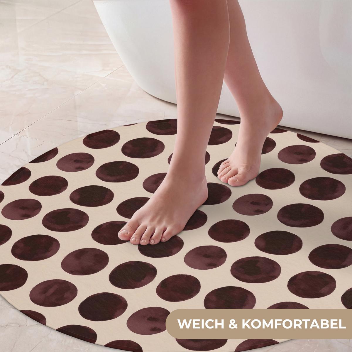 BADEMATTE Polka dots - Muster - Braun Badvorleger 70x70 cm - Bordeaux, Textil (70/70cm) - OnlyWow