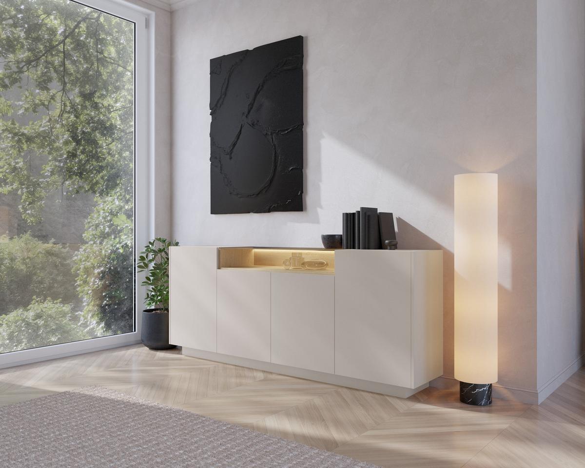 KOMMODE PORTA 203/83/39,5cm mit Schubladen 4 Türen Beige - Eichefarben/Beige, Holzwerkstoff (203/83/39.5cm) - MASSENO