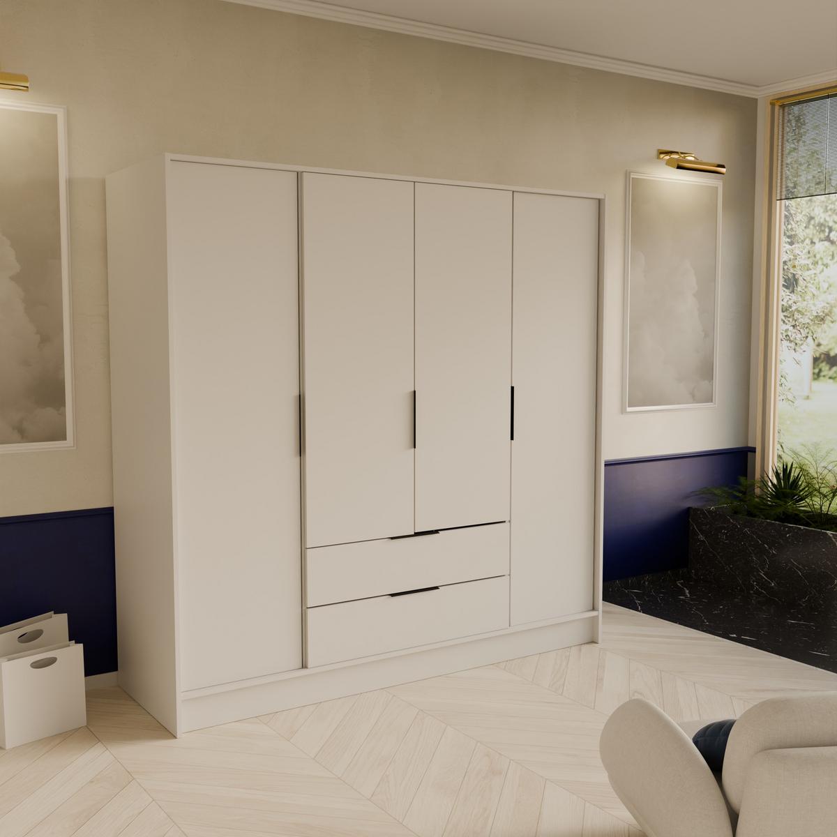 DREHTÜRENSCHRANK CAVA 200/200/51 cm Modern Kleiderschrank 4-türig Weiß - Weiß, Holzwerkstoff (200/200/51cm) - MASSENO