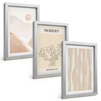 BILDER SET 3er Set - 20x30 cm Silberner Rahmen - Abstrakte Formen und Farben - Silberfarben, Kunststoff (20/30cm) - TULUP