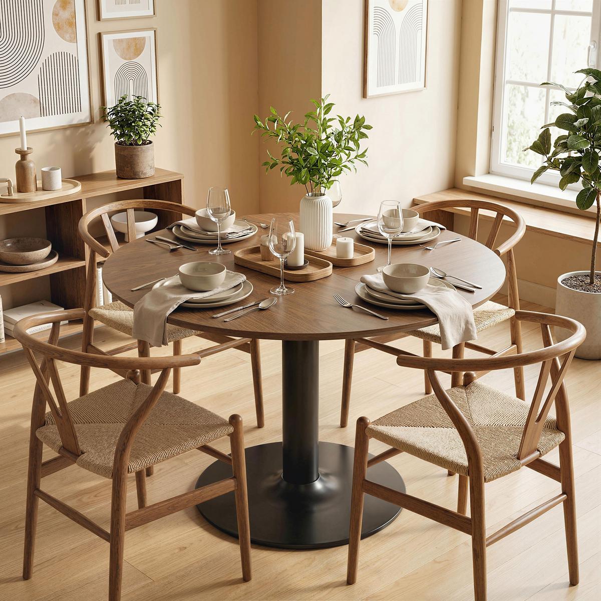 ESSTISCH MDF Stahl Braun - Schwarz/Braun, Holzwerkstoff/Metall (110/110/78cm) - HOMCOM