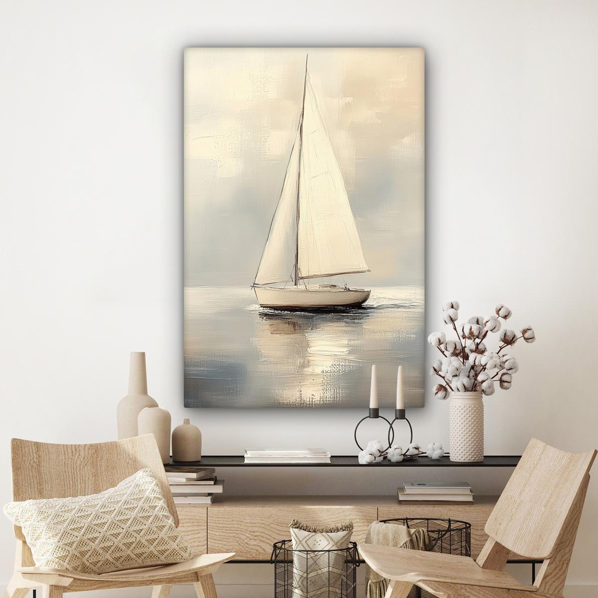 LEINWANDBILD Segelschiff - Meer - Bewölkt Deko XXL 80x120 cm - Creme, Textil (80/120cm) - MuchoWow