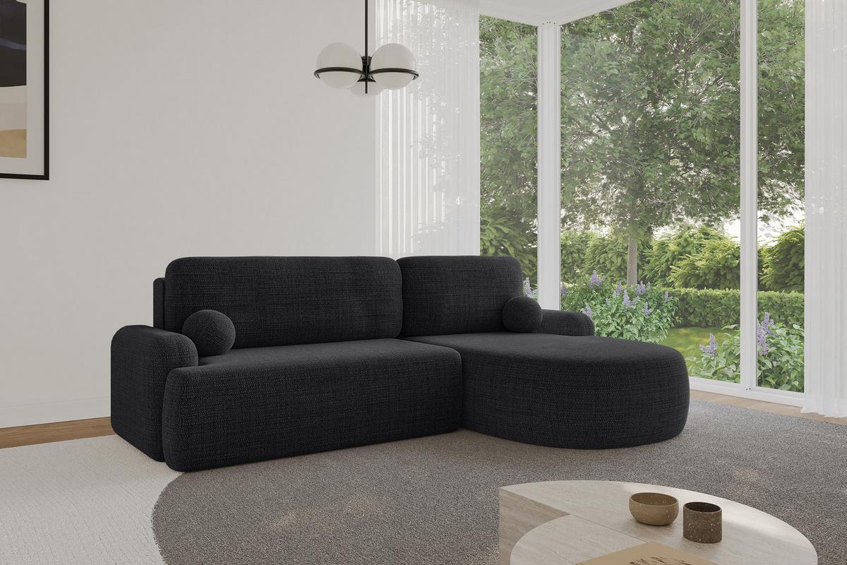 ECKSOFA mit Schlaffunktion und Bettkasten LIRA-L - 264x172x89 Schwarz - Schwarz, Holzwerkstoff/Textil (172/264cm) - ALTDECOR