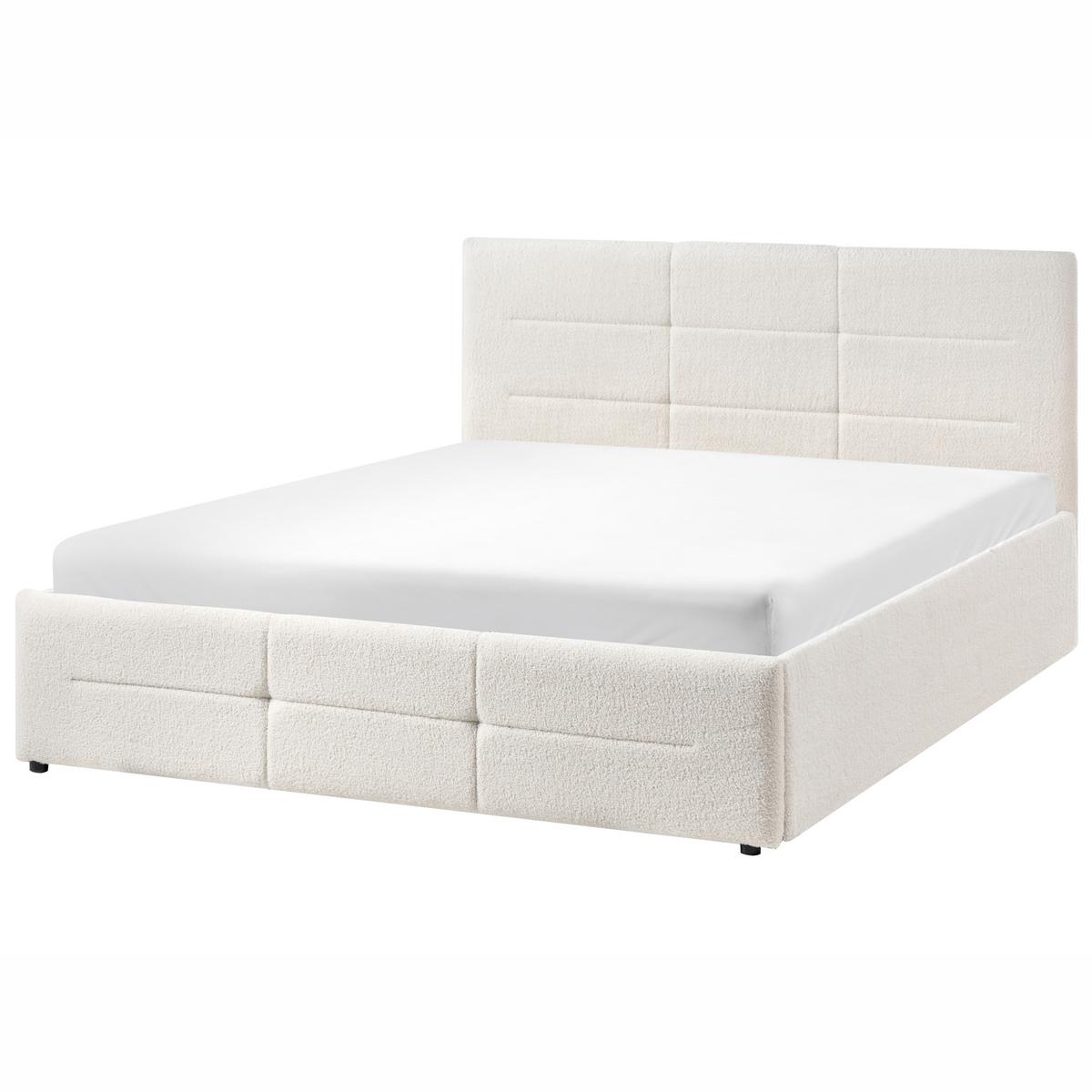 BETT mit Stauraum 140/200 Bouclé Cremeweiß Massognes - Creme, Textil (140/200cm) - Beliani
